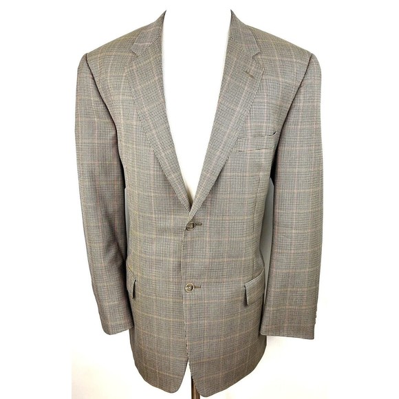 Tasso Elba Vitale Barberis Canonico Wool 2B Sport Coat Brown Plaid Mens 46L - Picture 2 of 12